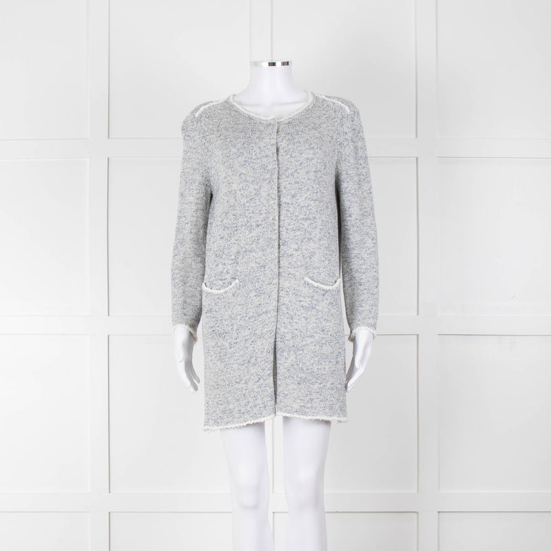 Amina Rubinacci White Blue Fleck Raw Edge Cardigan