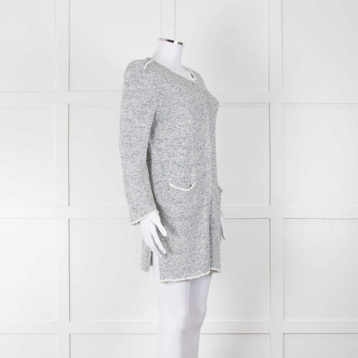 Amina Rubinacci White Blue Fleck Raw Edge Cardigan