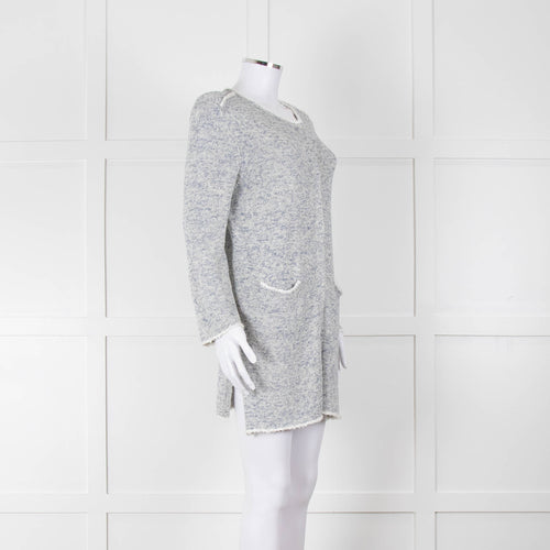 Amina Rubinacci White Blue Fleck Raw Edge Cardigan