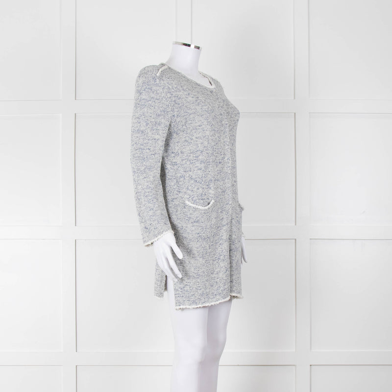 Amina Rubinacci White Blue Fleck Raw Edge Cardigan