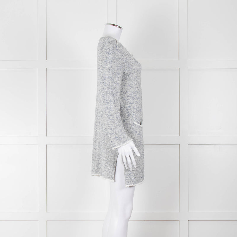 Amina Rubinacci White Blue Fleck Raw Edge Cardigan