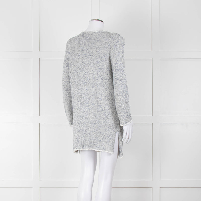Amina Rubinacci White Blue Fleck Raw Edge Cardigan