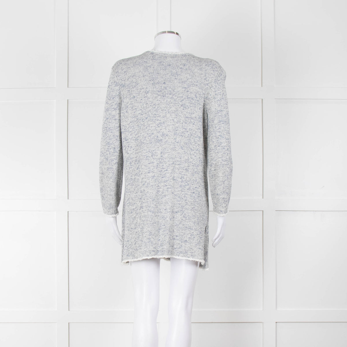 Amina Rubinacci White Blue Fleck Raw Edge Cardigan