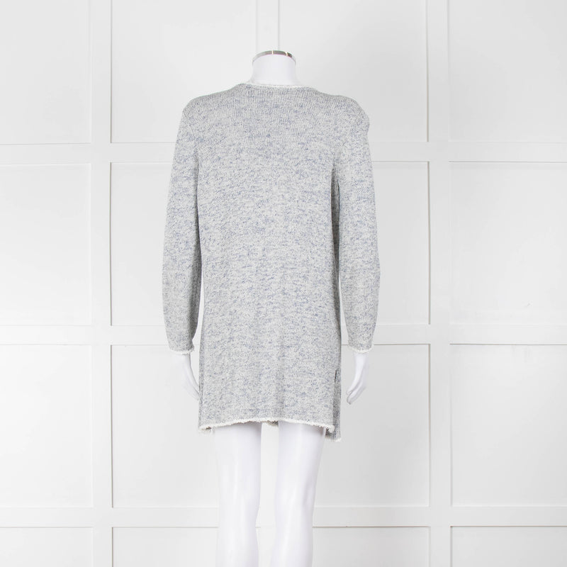 Amina Rubinacci White Blue Fleck Raw Edge Cardigan