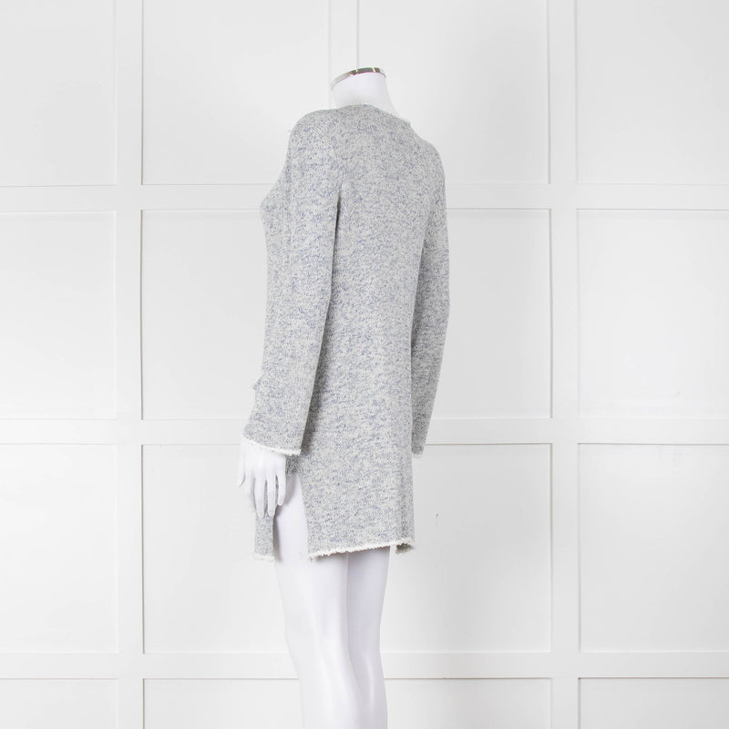Amina Rubinacci White Blue Fleck Raw Edge Cardigan