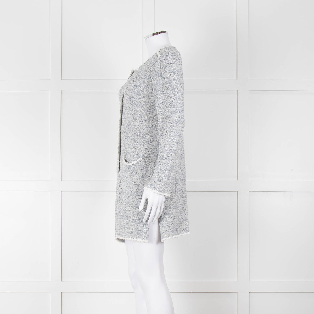 Amina Rubinacci White Blue Fleck Raw Edge Cardigan