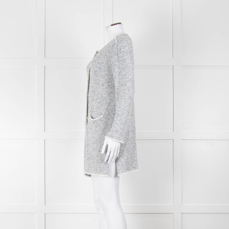 Amina Rubinacci White Blue Fleck Raw Edge Cardigan