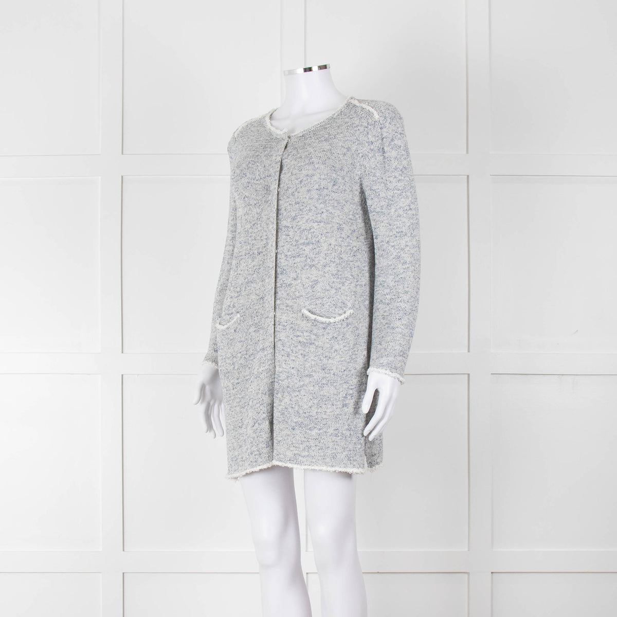Amina Rubinacci White Blue Fleck Raw Edge Cardigan
