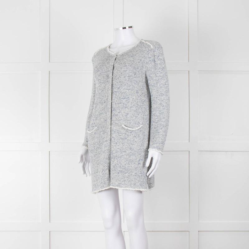 Amina Rubinacci White Blue Fleck Raw Edge Cardigan