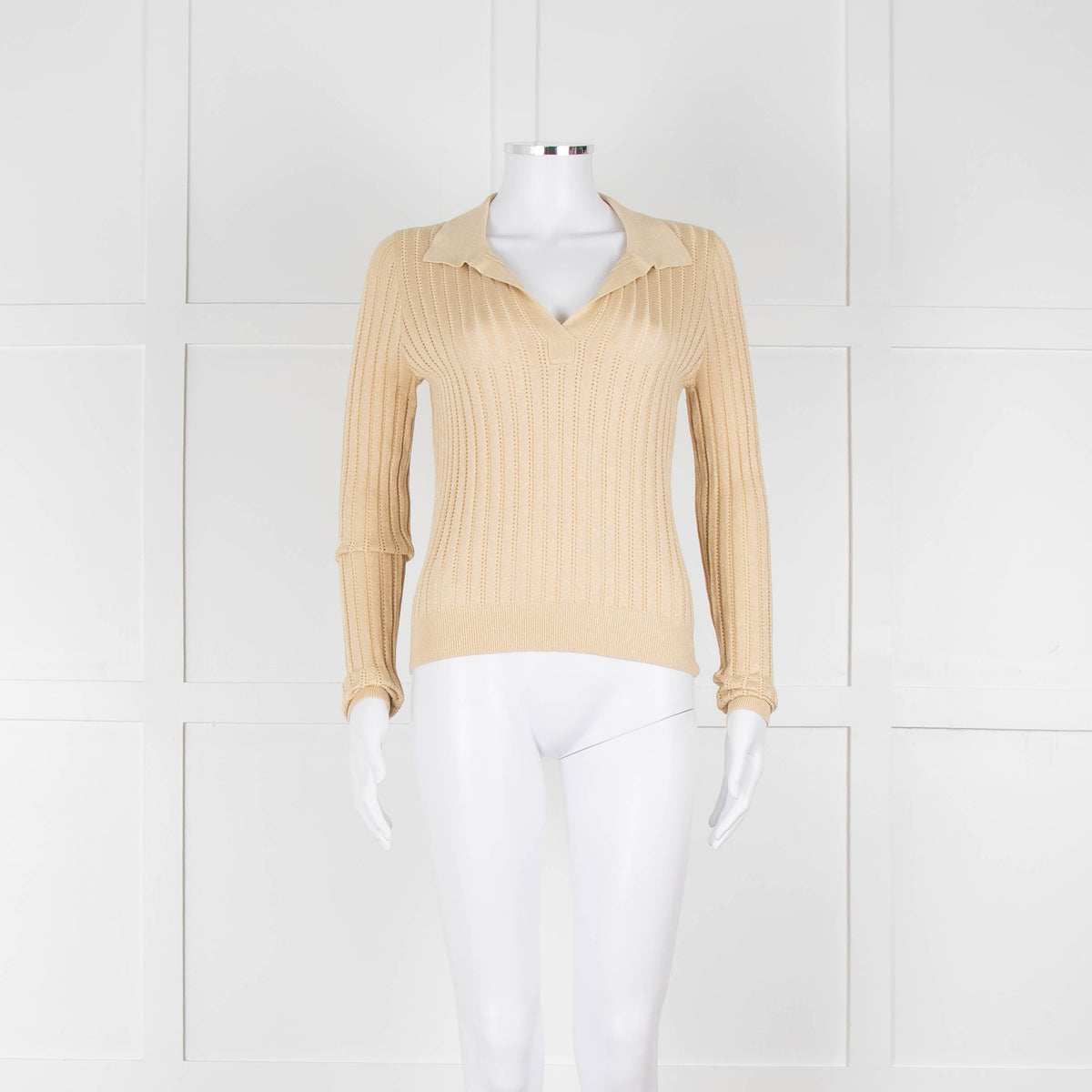 Wyse Gold Ribbed V-Neck Lurex Sweater
