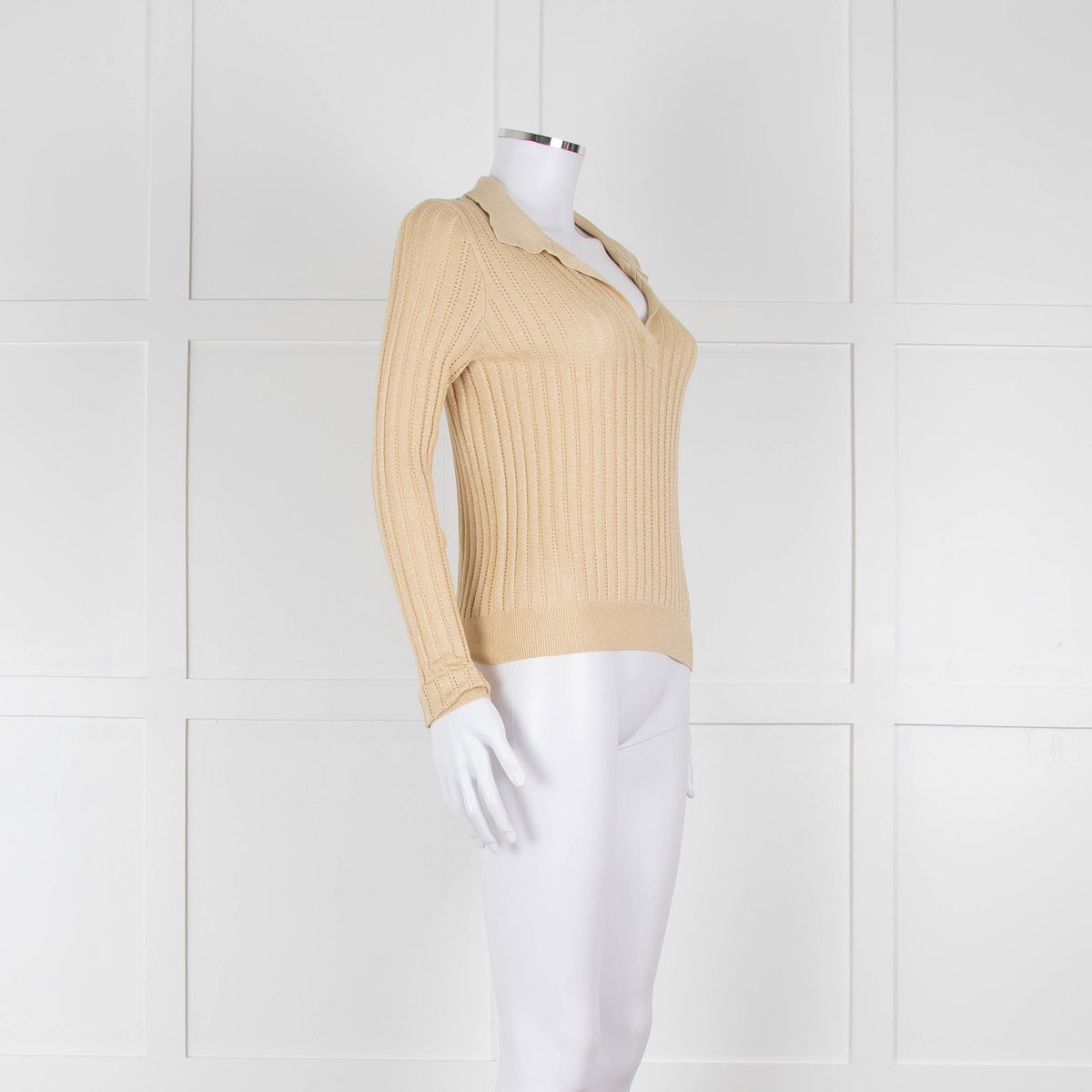 Wyse Gold Ribbed V-Neck Lurex Sweater