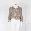 Rebecca Taylor Beige Gold Black Fleck Fringe Sequin Trim Jacket