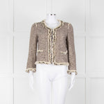 Rebecca Taylor Beige Gold Black Fleck Fringe Sequin Trim Jacket