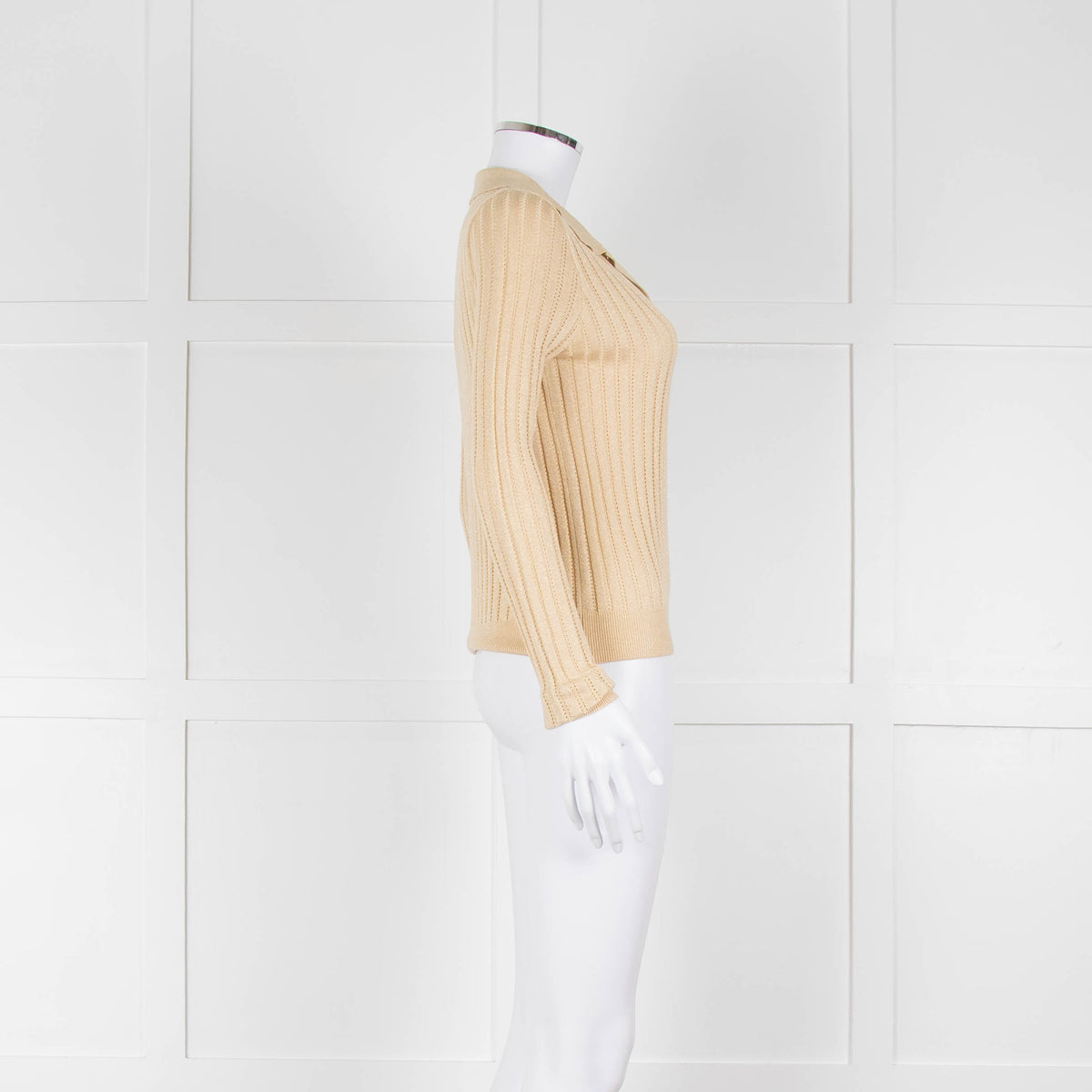 Wyse Gold Ribbed V-Neck Lurex Sweater