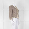 Rebecca Taylor Beige Gold Black Fleck Fringe Sequin Trim Jacket