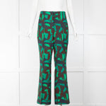Akris Green Brown Navy Abstract Print Flared Trousers