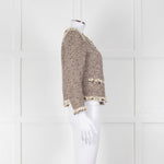 Rebecca Taylor Beige Gold Black Fleck Fringe Sequin Trim Jacket