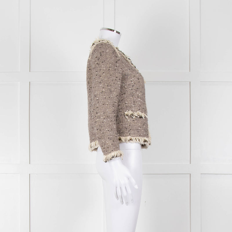 Rebecca Taylor Beige Gold Black Fleck Fringe Sequin Trim Jacket