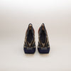 Fendi Navy and Orange Neoprene Printed Mesh Block Square Toe Heels