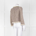 Rebecca Taylor Beige Gold Black Fleck Fringe Sequin Trim Jacket