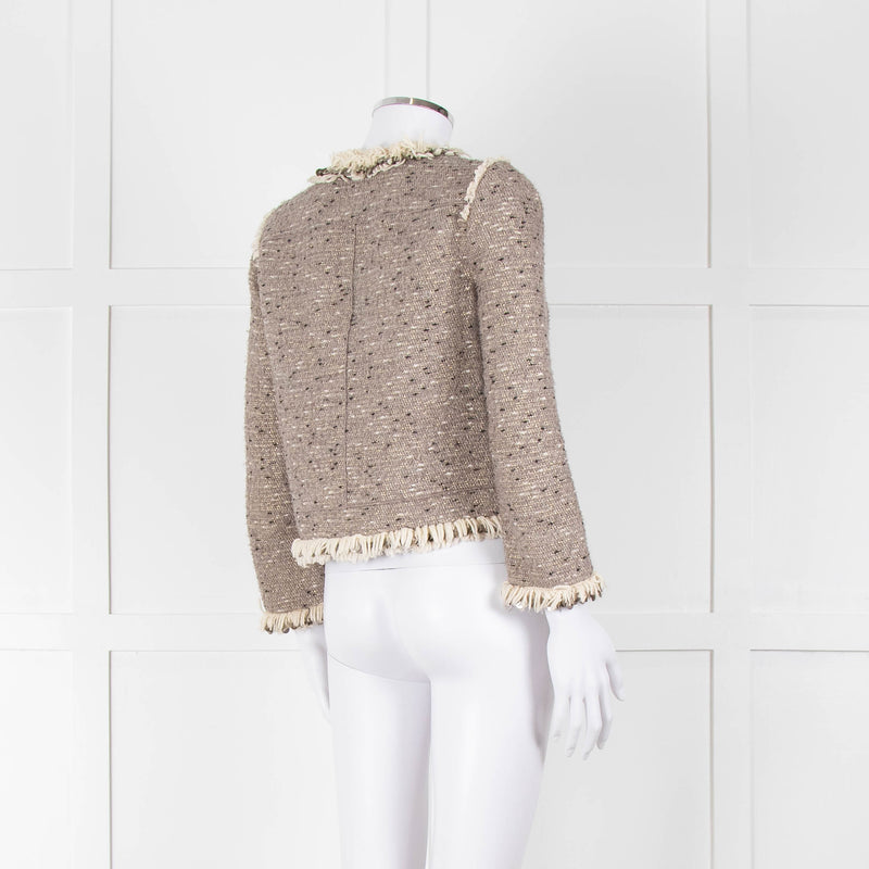 Rebecca Taylor Beige Gold Black Fleck Fringe Sequin Trim Jacket