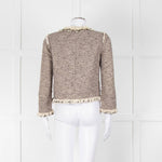 Rebecca Taylor Beige Gold Black Fleck Fringe Sequin Trim Jacket