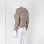 Rebecca Taylor Beige Gold Black Fleck Fringe Sequin Trim Jacket