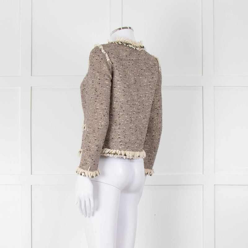 Rebecca Taylor Beige Gold Black Fleck Fringe Sequin Trim Jacket