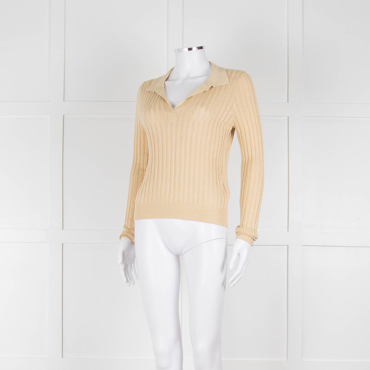 Wyse Gold Ribbed V-Neck Lurex Sweater