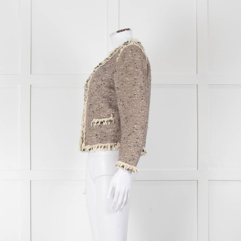 Rebecca Taylor Beige Gold Black Fleck Fringe Sequin Trim Jacket