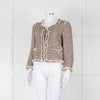 Rebecca Taylor Beige Gold Black Fleck Fringe Sequin Trim Jacket