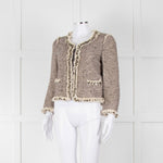 Rebecca Taylor Beige Gold Black Fleck Fringe Sequin Trim Jacket