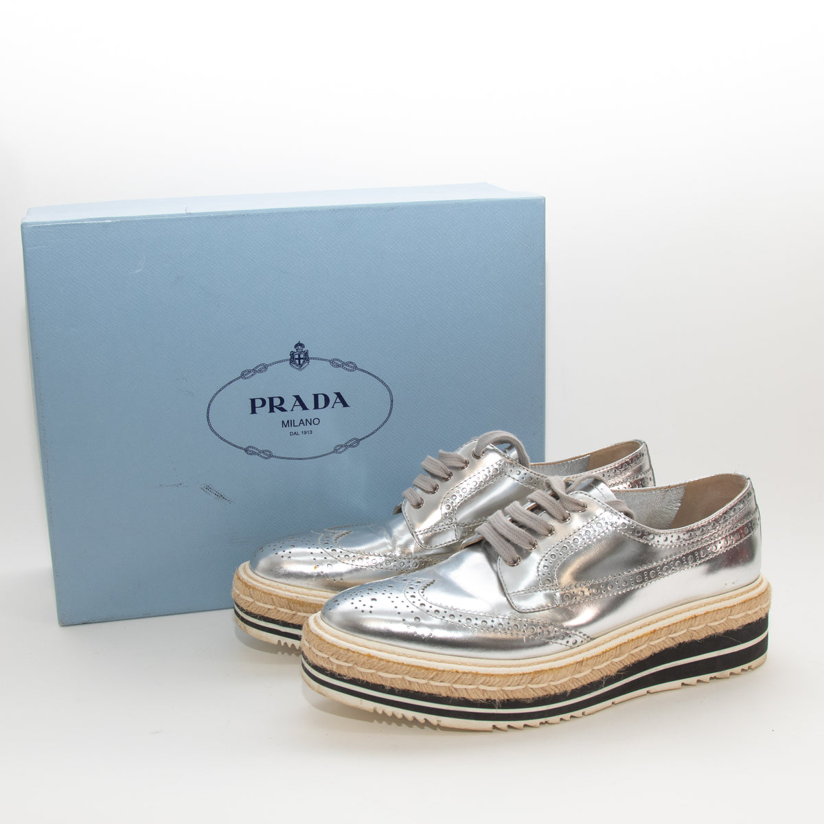 Prada Silver Donna Espadrille Brogue