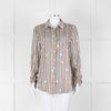 Van Laack Cream Khaki Teal Belt Stripe Print Silk Shirt