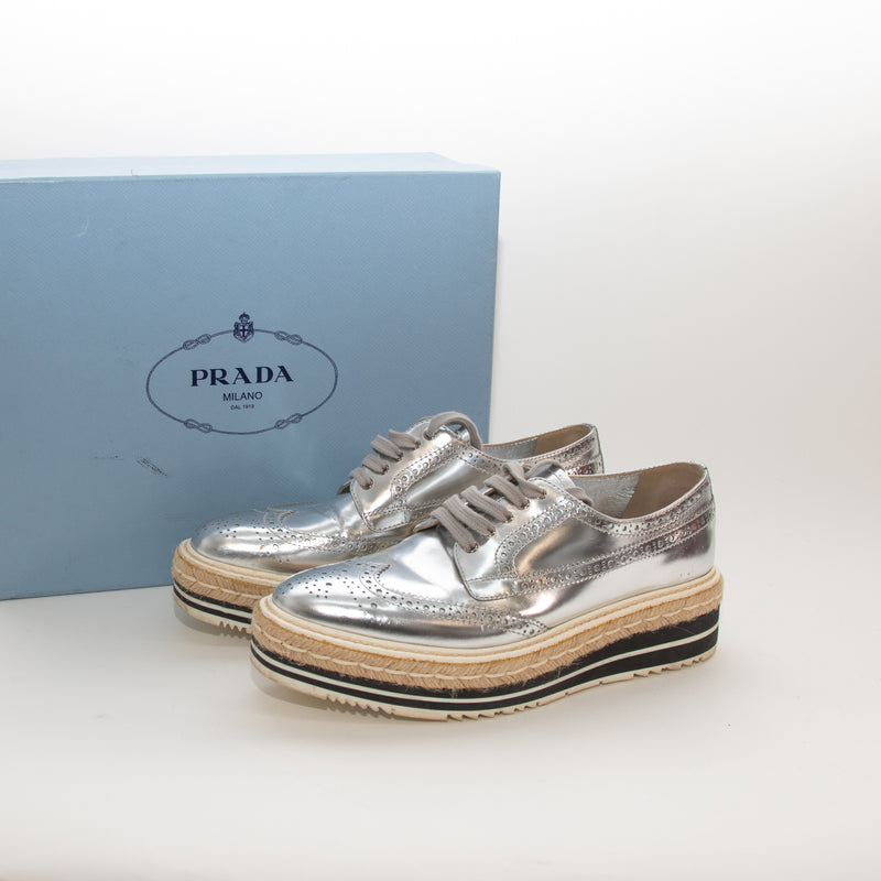 Prada Silver Donna Espadrille Brogue