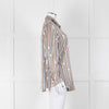 Van Laack Cream Khaki Teal Belt Stripe Print Silk Shirt