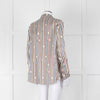 Van Laack Cream Khaki Teal Belt Stripe Print Silk Shirt
