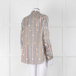 Van Laack Cream Khaki Teal Belt Stripe Print Silk Shirt