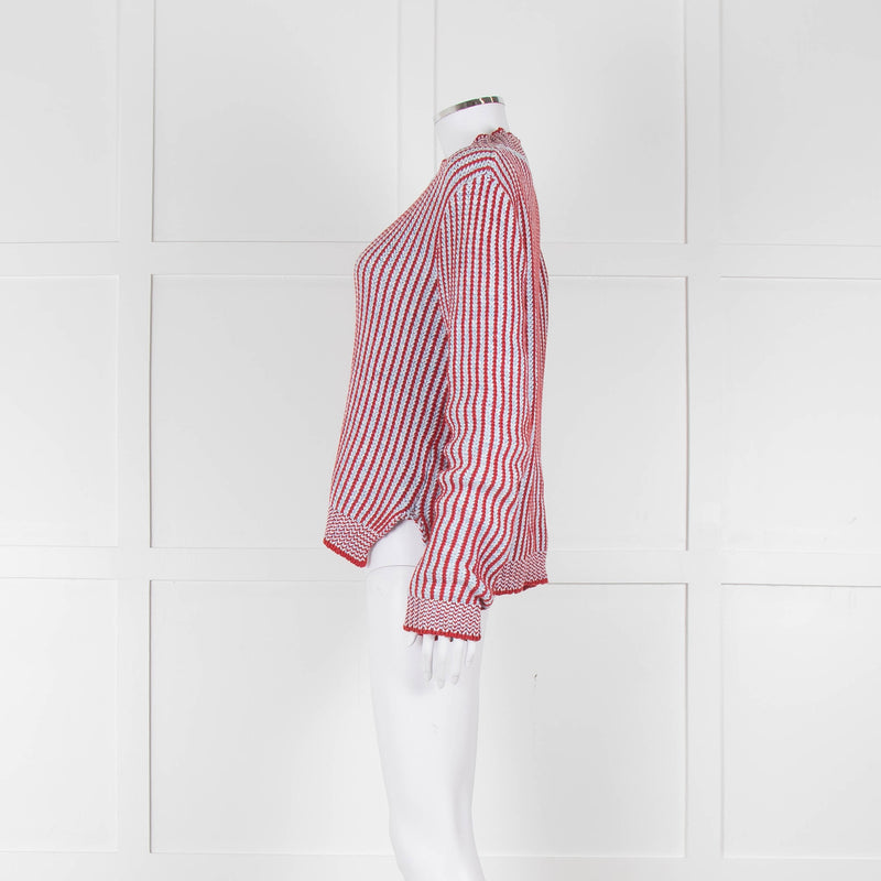 MIH Pale Blue Red Striped Cotton Sweater