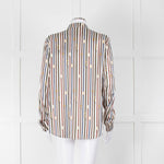 Van Laack Cream Khaki Teal Belt Stripe Print Silk Shirt