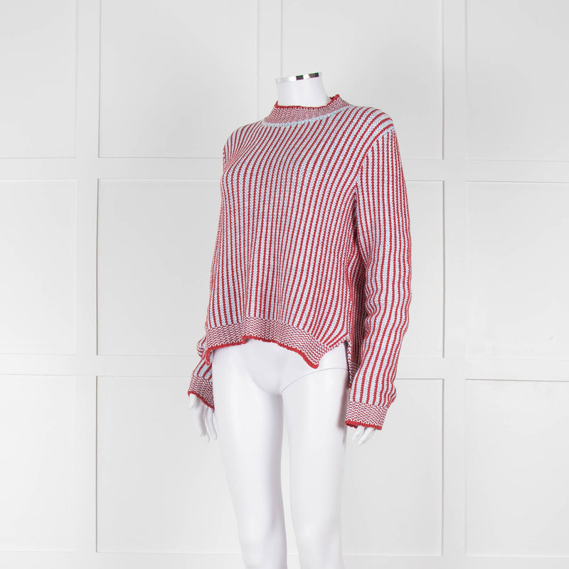 MIH Pale Blue Red Striped Cotton Sweater