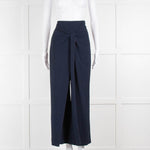 Roland Mouret Navy Twist Front Crop Wide Leg Trousers