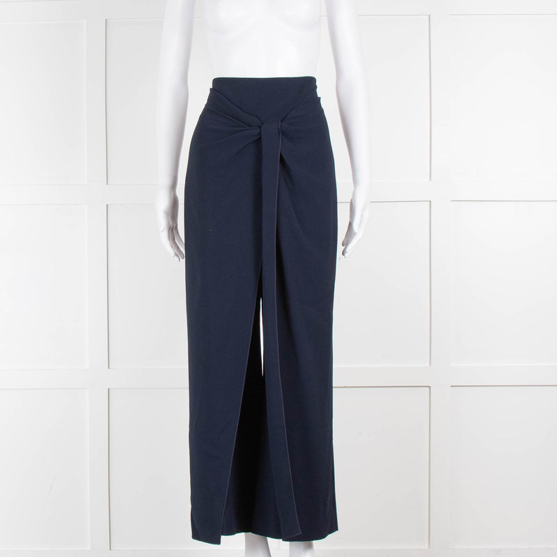 Roland Mouret Navy Twist Front Crop Wide Leg Trousers