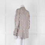Van Laack Cream Khaki Teal Belt Stripe Print Silk Shirt