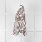 Van Laack Cream Khaki Teal Belt Stripe Print Silk Shirt