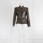 Gucci Khaki Leather Military Style Jacket