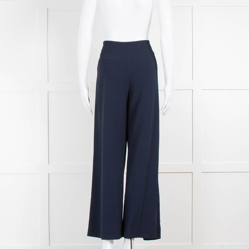 Roland Mouret Navy Twist Front Crop Wide Leg Trousers