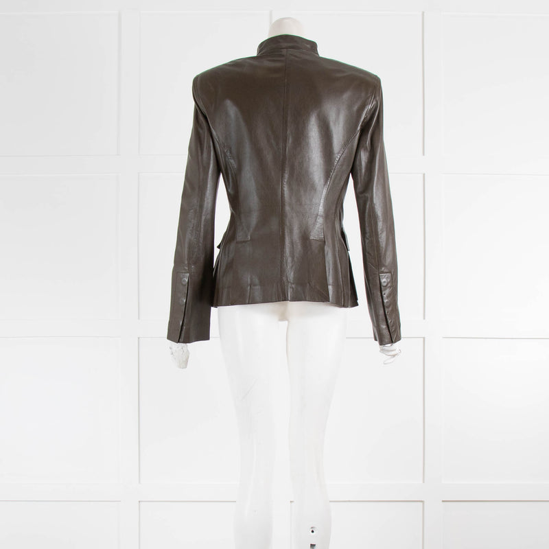 Gucci Khaki Leather Military Style Jacket