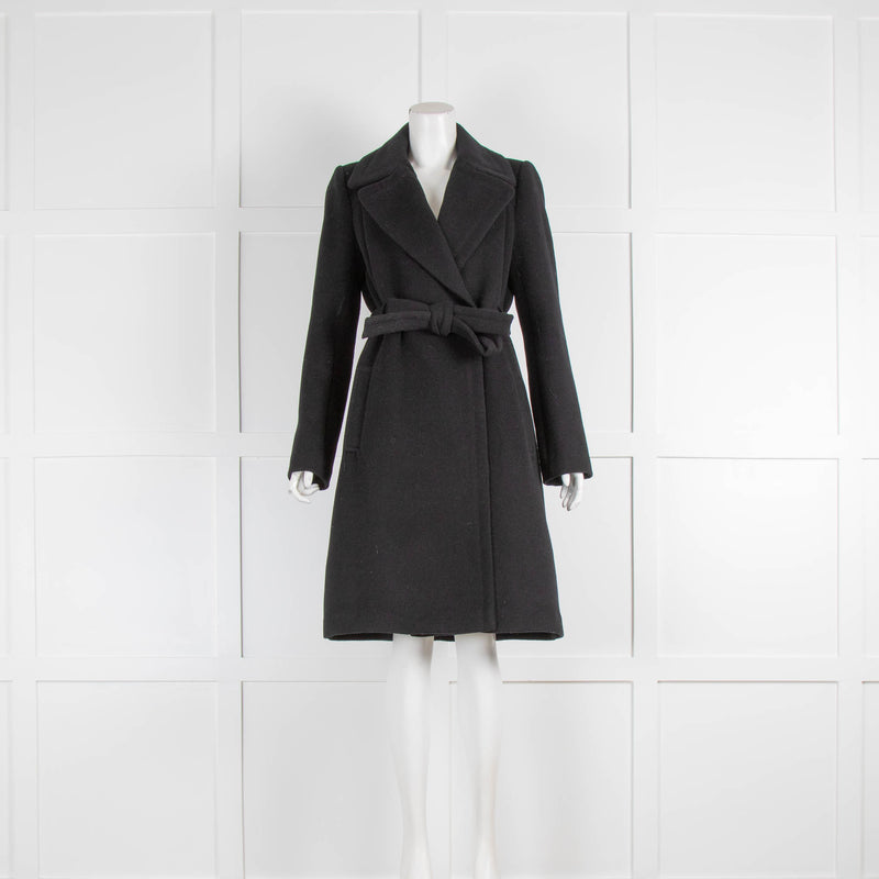 Diane von Furstenberg Black Michaele Belted Wool Coat