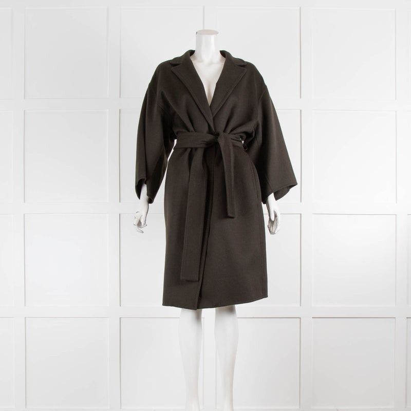 Max Mara Khaki Wool Coat with 3/4 Length Sleeves